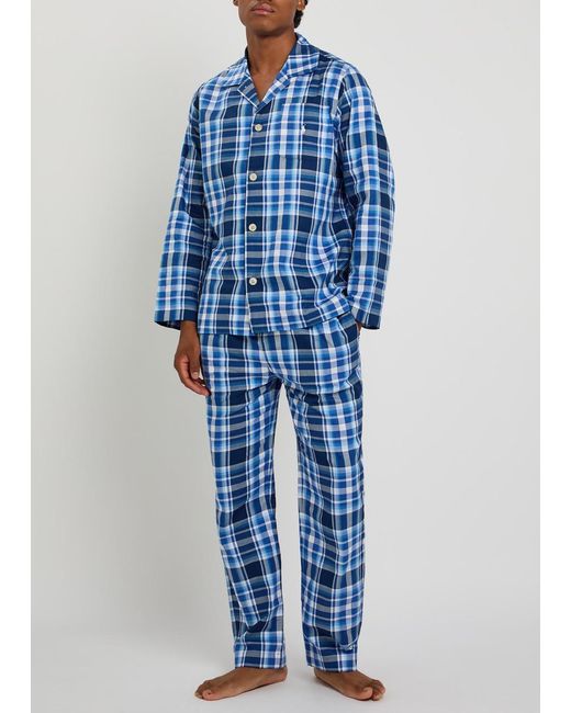 Polo Ralph Lauren Blue Logo-Embroidered Checked Cotton Pyjama Set for men