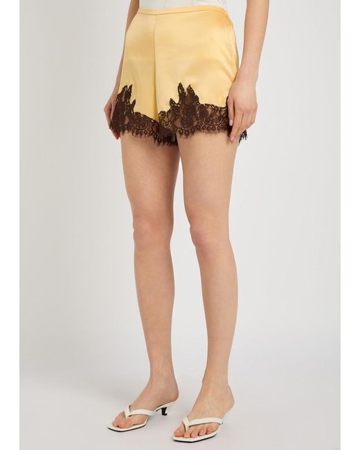 Reformation Natural Fern Lace-Trim Satin Shorts