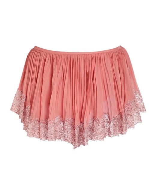 Saint Laurent Red Lace-Trim Silk-Georgette Shorts