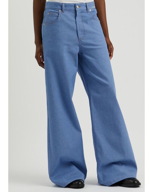 Marni Blue Logo-Embroidered Wide-Leg Jeans