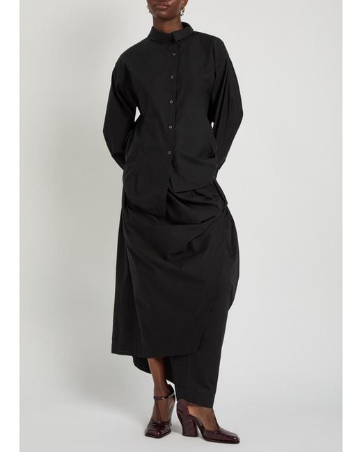 Issey Miyake Black Twisted Draped Cotton-Blend Trousers