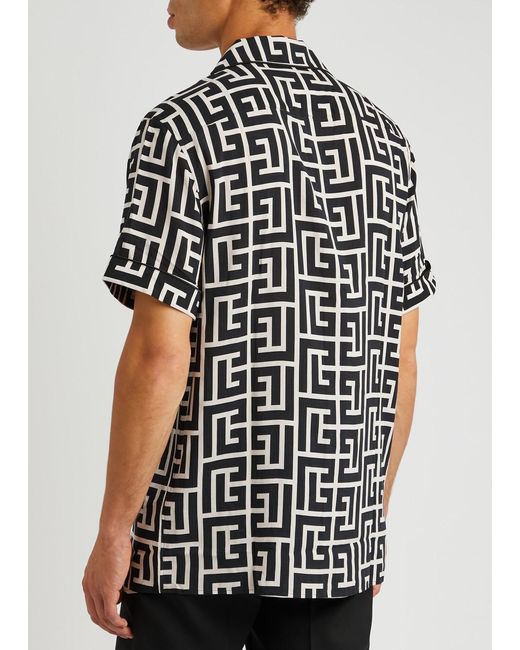 Balmain Black Monogrammed-print Shirt for men