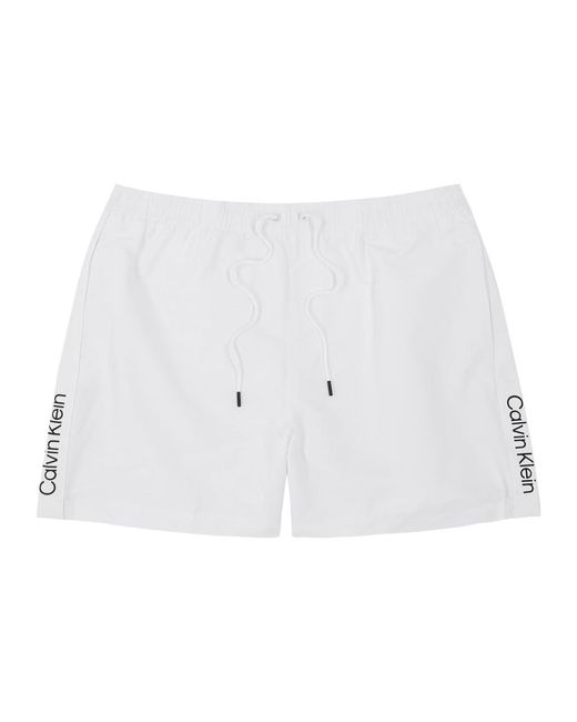 Calvin Klein White Logo Striped Shell Swim Shorts for men