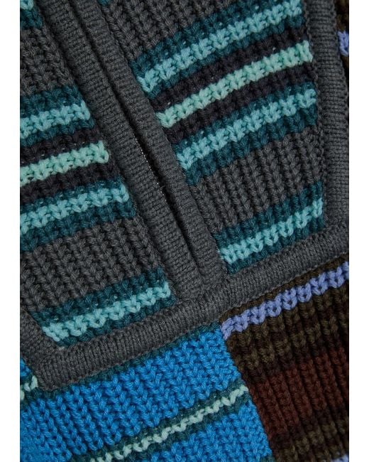 Staud Blue Hampton Striped Cotton-Blend Jumper