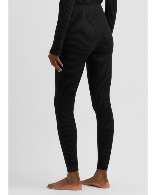 Moncler Black Logo Ribbed-Knit Leggings