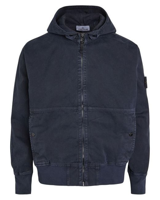 Stone Island Blue Hooded Canvas Jacket for men