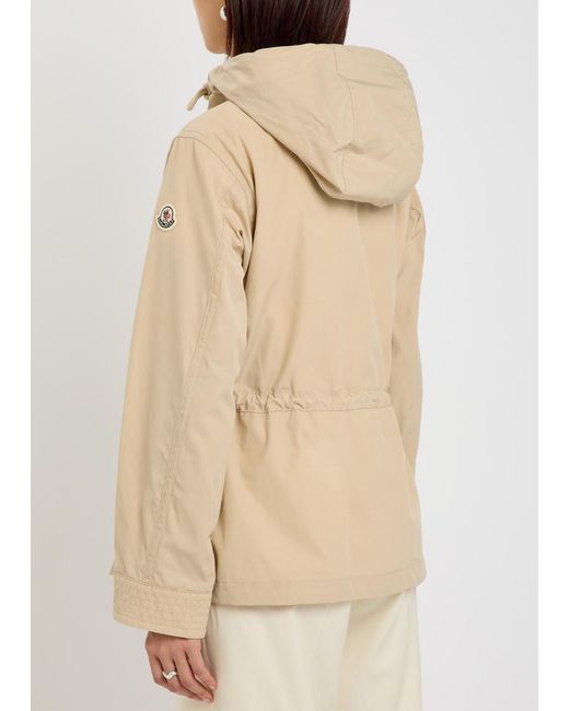 Moncler Natural Serin Hooded Drawstring Waxed Poplin Parka Jacket