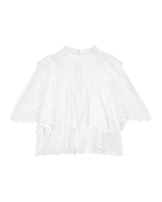 Isabel Marant White Katia Ruffled Broderie-Anglaise Cotton Top