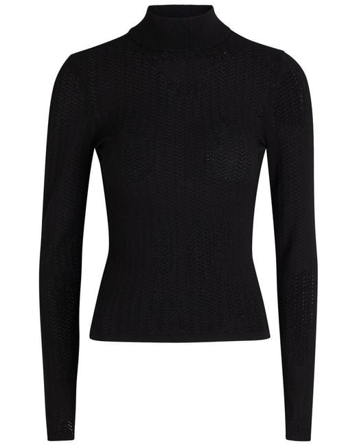 Alice + Olivia Black Lanie Pointelle Knit Top