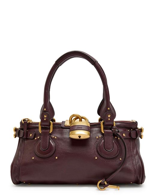 Chloé Purple Paddington Padlock Grained Leather Shoulder Bag
