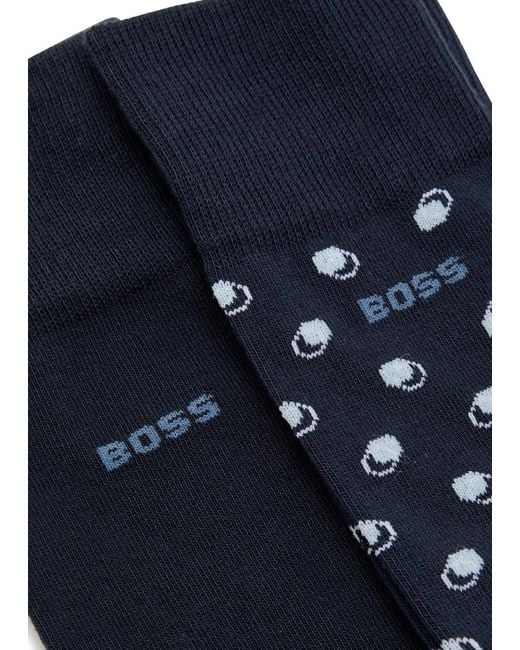 Boss Blue Patterned Cotton-Blend Socks for men