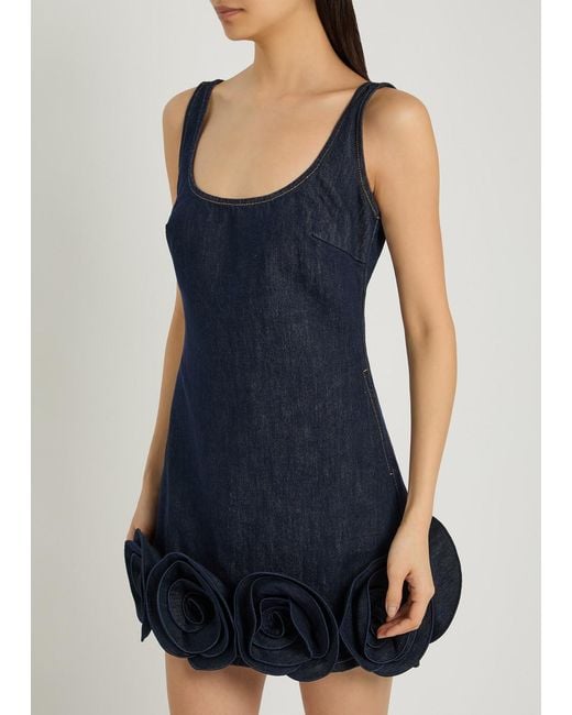 Self-Portrait Blue Floral-Appliquéd Denim Mini Dress