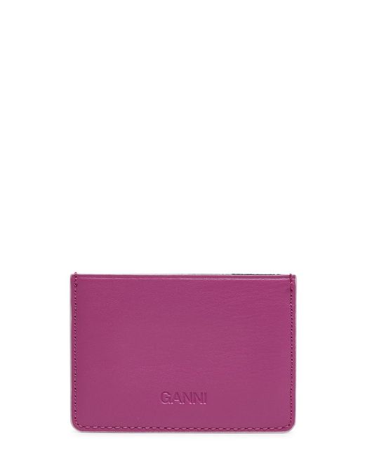Ganni Purple Bou Logo Leather Card Holder