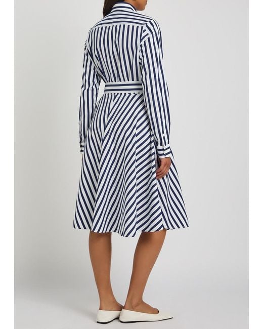 Polo Ralph Lauren Blue Logo-Embroidered Striped Cotton-Poplin Midi Shirt Dress
