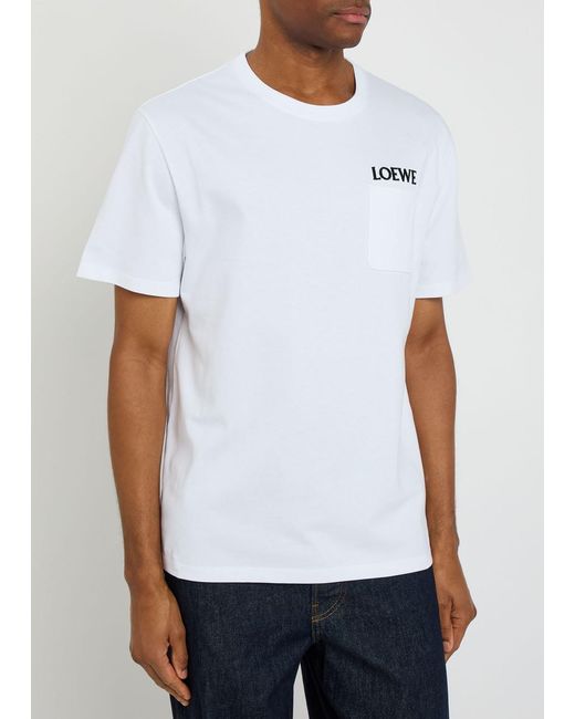 Loewe White Logo-Embroidered Stretch-Cotton T-Shirt for men