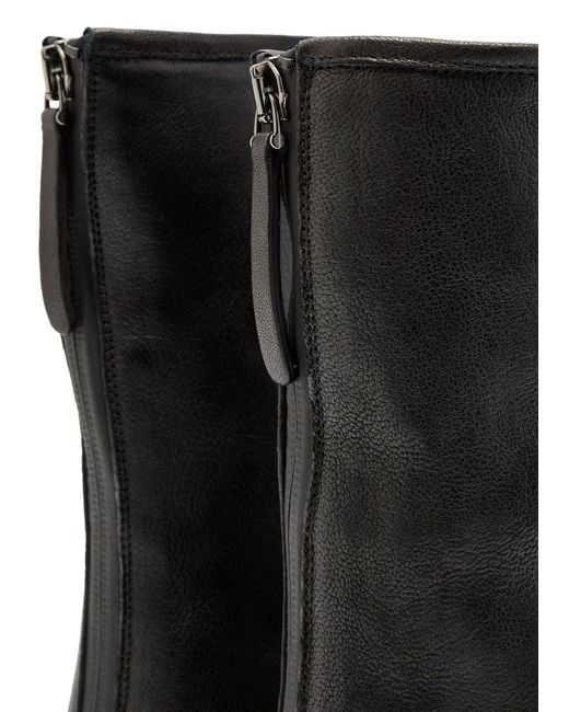 LEGRES Black Grained Leather Ankle Boots