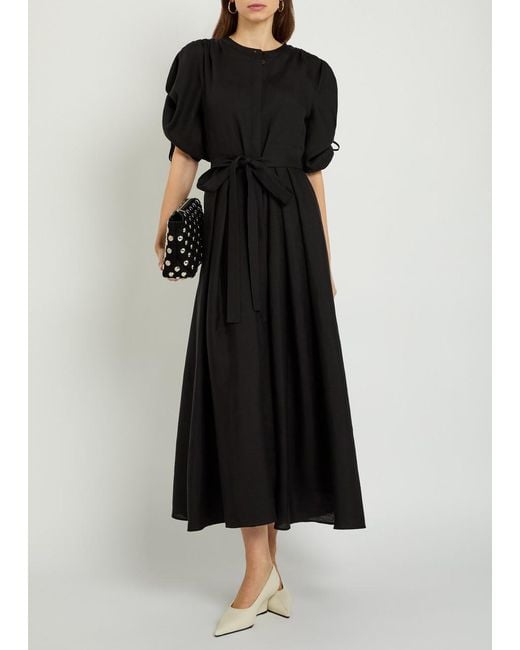 Gabriela Hearst Black Linnea Belted Linen Midi Dress