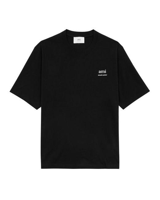 AMI Black Logo-Print Cotton T-Shirt for men