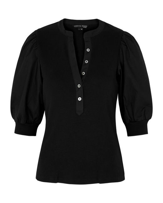 Veronica Beard Black Coralee Ribbed Stretch-cotton Top