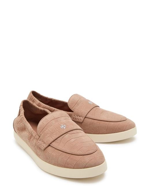 Tory Burch Pink Ballet Sport Embossed Nubuck Loafers