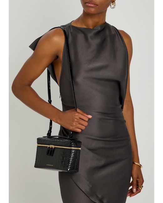 Victoria Beckham Black Vanity Crocodile-Effect Glossed Leather Cross-Body Bag