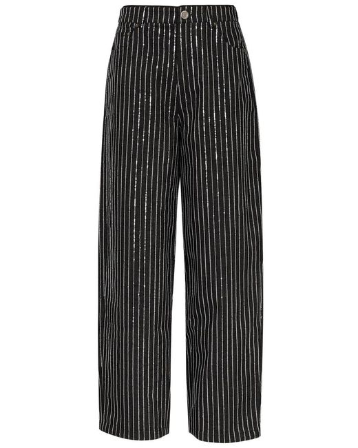 ROTATE BIRGER CHRISTENSEN Black Striped Sequin-embellished Wide-leg Jeans