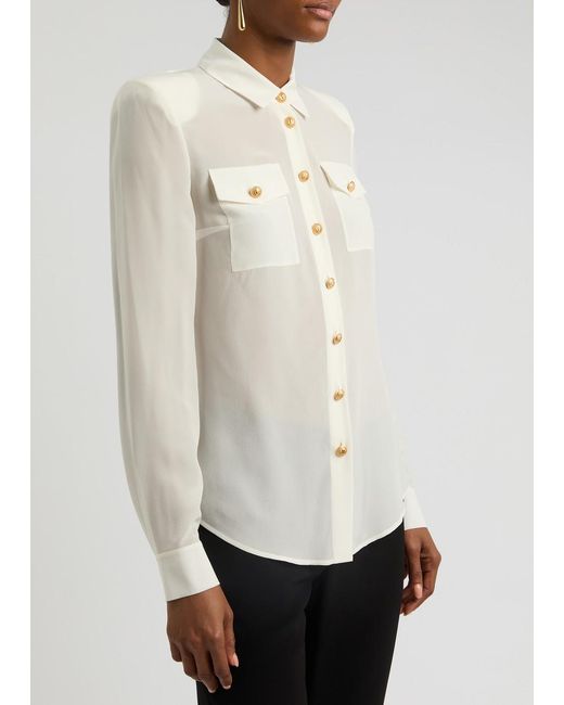 Balmain White Silk Crepe De Chine Shirt