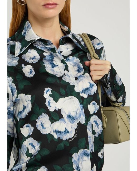 Stella McCartney Green Bunch Of Roses Floral-Print Satin Shirt