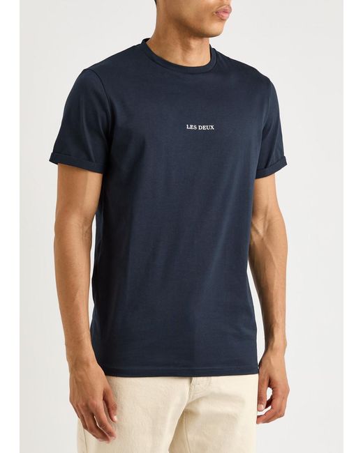 Les Deux Blue Lens Logo Cotton T-Shirt for men