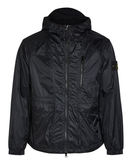 Stone Island Black Hooded Ripstop Shell Jacket for men
