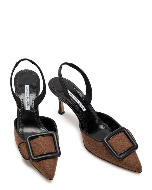 Manolo Blahnik Brown Mayslibi 70 Slingback Leather Pumps