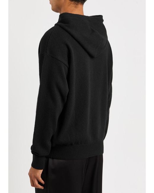 Palm Angels Black Logo-embroidered Hooded Wool-blend Sweatshirt for men