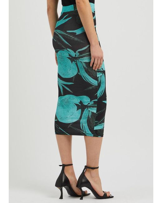 Louisa Ballou Green Floral-Print Stretch-Jersey Midi Skirt