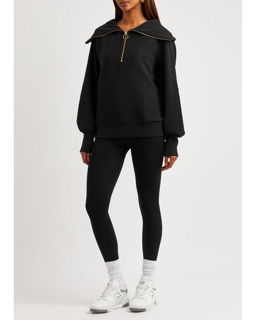 Varley Black Vine Ribbed Stretch-Cotton Half-Zip Sweatshirt