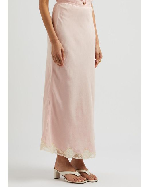 Rixo Pink Crystal Lace-Trimmed Maxi Skirt