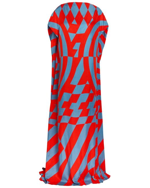 Dries Van Noten Red Diria Printed Silk Maxi Dress