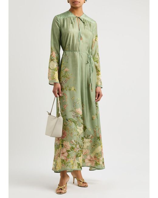 Zimmermann Green Waverly Floral-Print Silk Maxi Dress