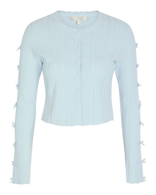 LoveShackFancy Blue Zoriah Bow-Appliquéd Pointelle-Knit Cardigan