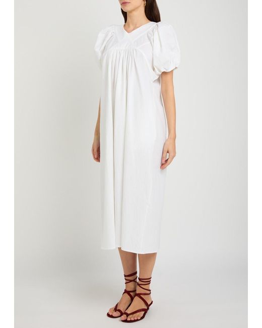 Les Vacances d'Irina White Mo Crinkled Cotton Maxi Dress
