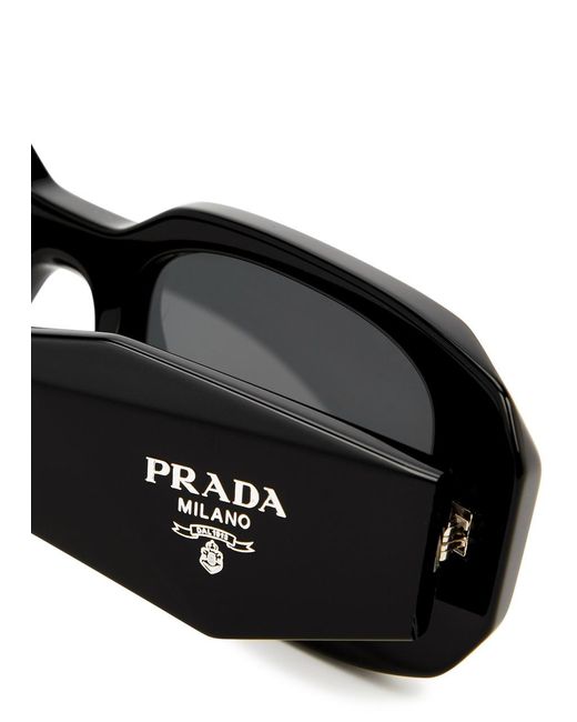 Prada Black Rectangle-frame Sunglasses , Designer-stamped Wide Arms, 100% Uv Protection for men