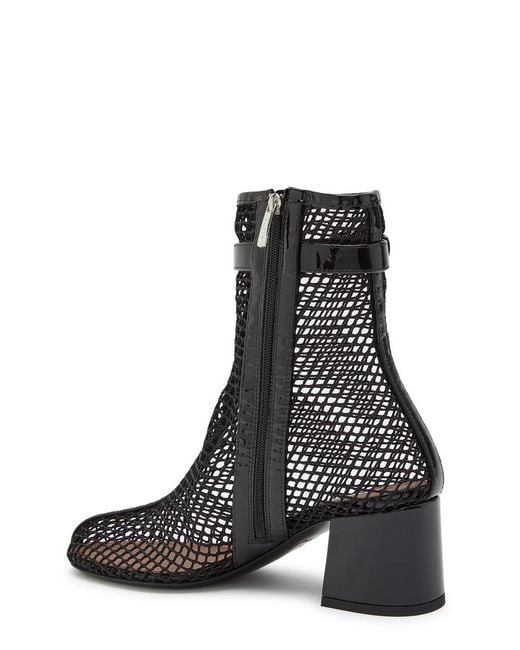 Alaïa Black Fishnet 55 Patent Leather Ankle Boots