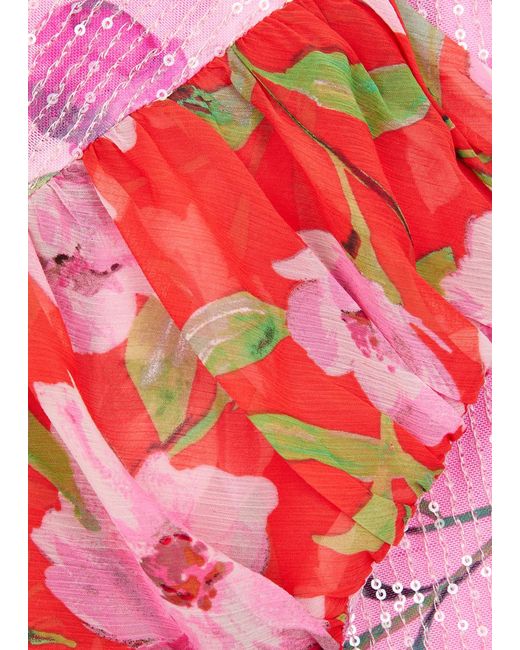 ROTATE SUNDAY Red Rotate Birger Christensen Floral-Print Stretch-Tulle Mini Skirt