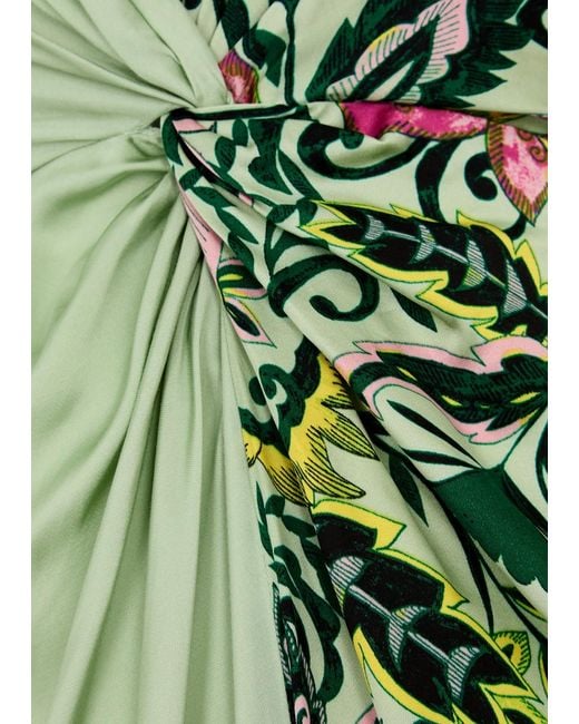 Diane von Furstenberg Green Hattie Panelled Satin Maxi Dress