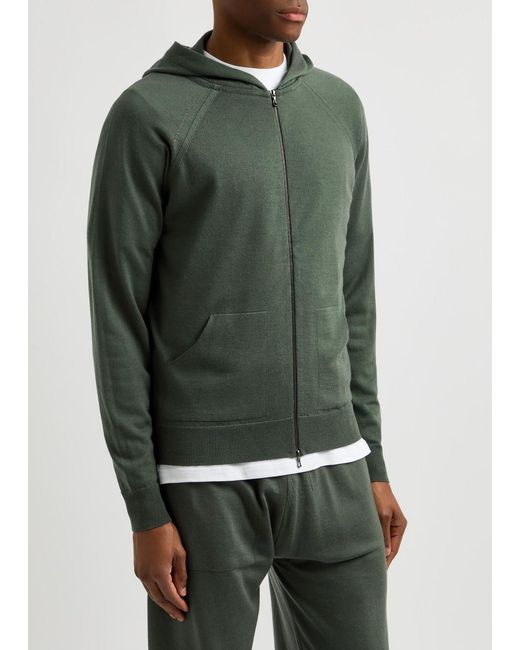 John Smedley Green Carty Hooded Wool Sweatshirt for men