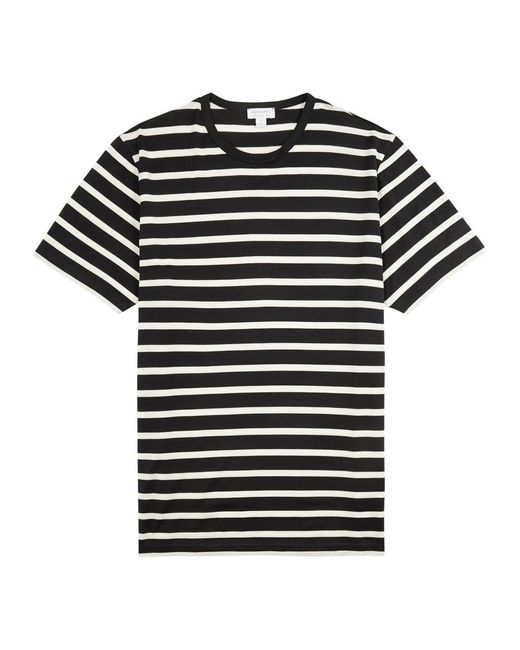 Sunspel Black Striped Cotton T-Shirt for men