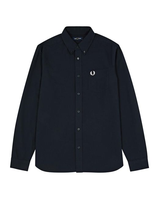 Fred Perry Blue Logo-embroidered Cotton Oxford Shirt for men