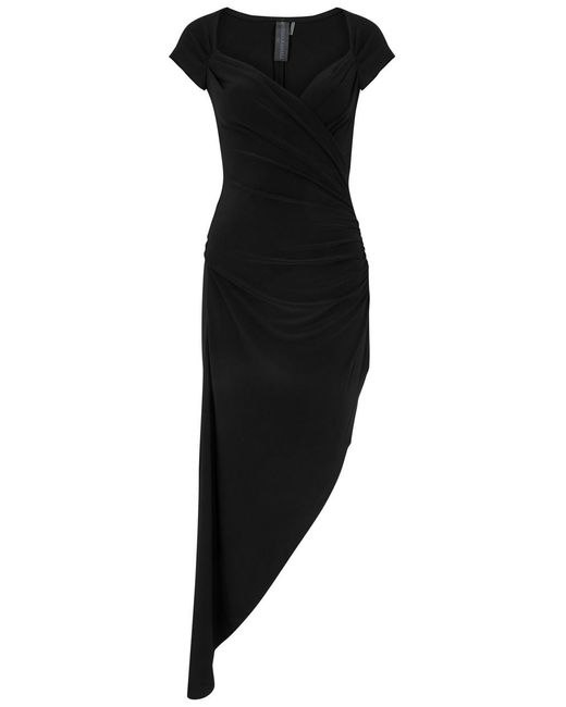 Norma Kamali Black Ruched Stretch-Jersey Midi Dress