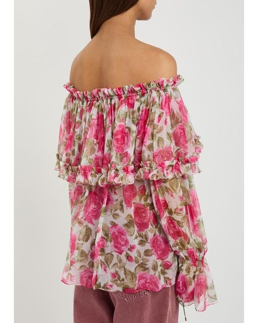 Chloé Pink Floral-Print Silk Top