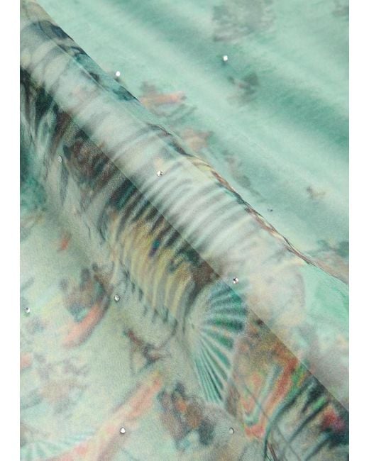 Staud Green Amara Printed Embellished Organza Maxi Dress
