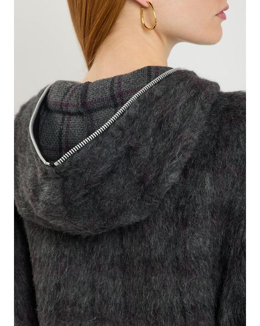 Our Legacy Black Checked Zip-Through Brushed Wool-Blend Jumper